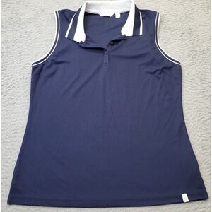 Lady Hagen Polo Shirt Womens Medium Navy Sleeveless Collared Ribbed Trim Slit